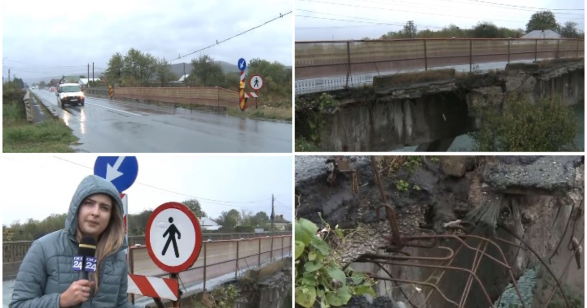 Pod deteriorat în Racova, județul Bacău: s-a prăbușit o parte din parapetul pietonal