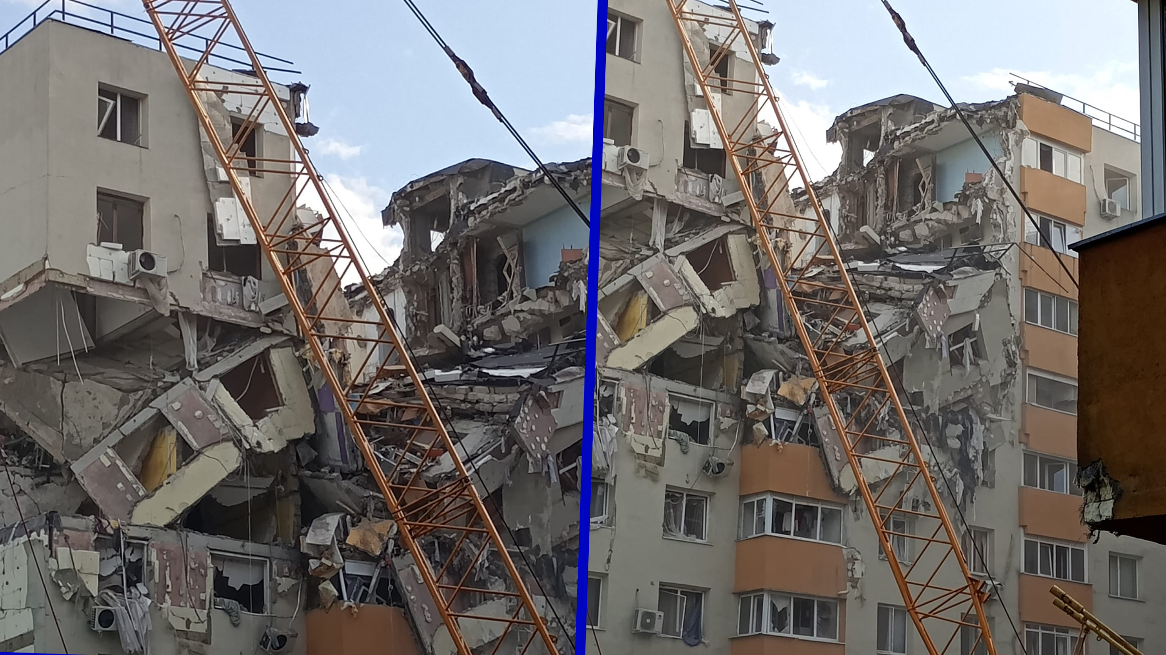Confuzie în Rahova: Locatarii au crezut că o macara s-a prăbușit peste blocul demolat