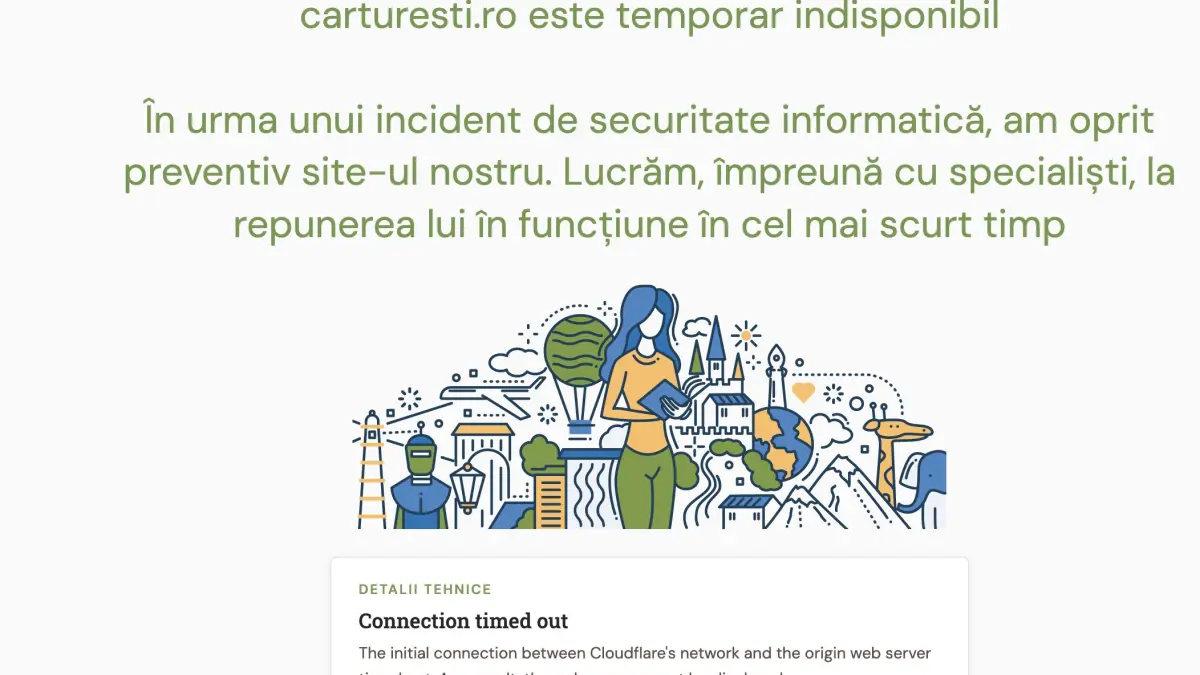 Incident de securitate cibernetică la Cărturești: site-ul și aplicația sunt indisponibile
