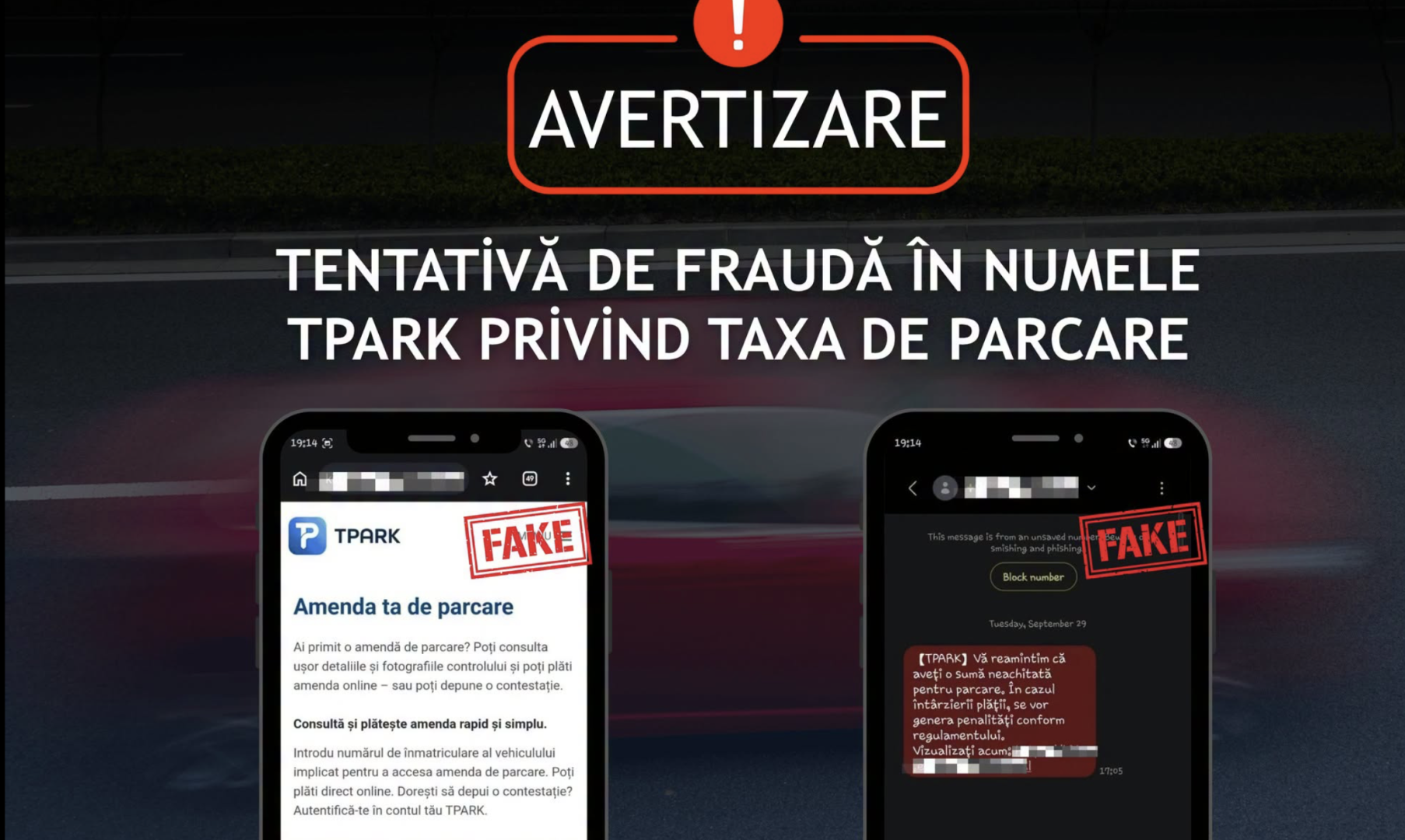 Avertisment DNSC: Fraudă prin SMS în numele aplicației TPARK pentru plata unor datorii fictive