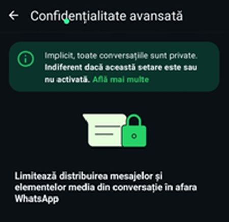 WhatsApp nu cere activarea setării de confidențialitate avansată pentru a bloca inteligența artificială