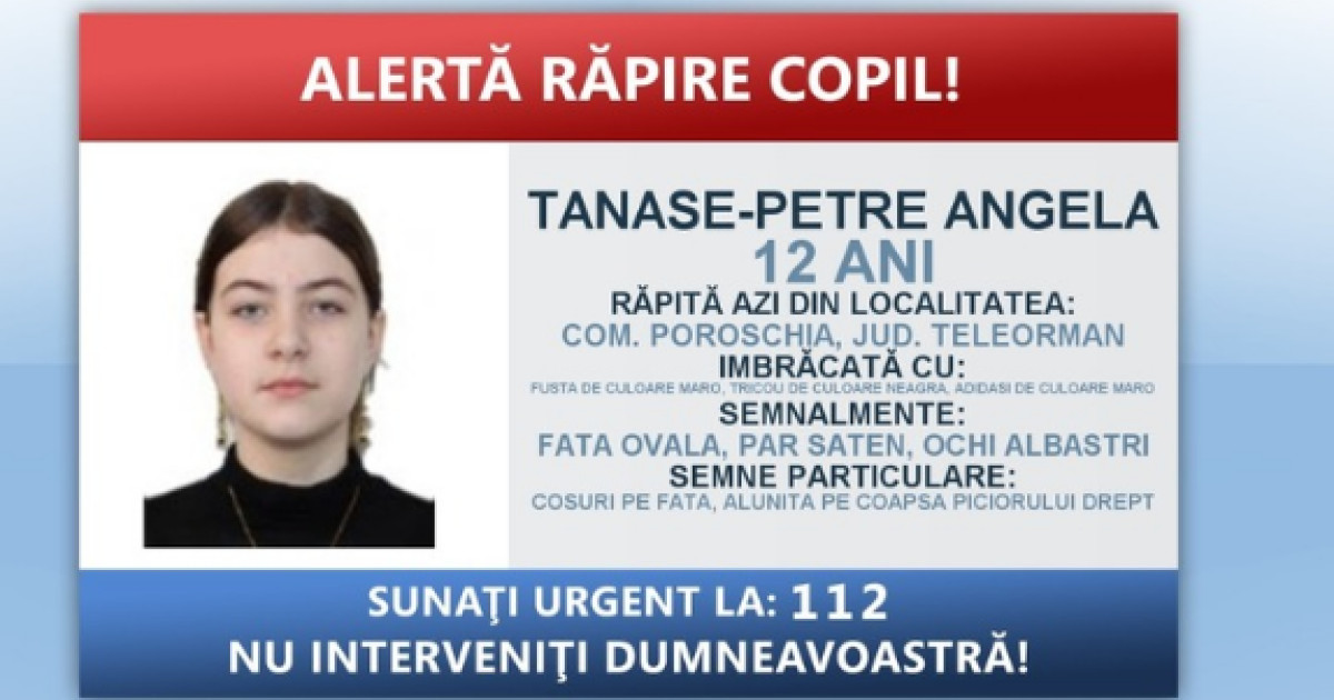 Alertă răpire copil în Teleorman: O minoră de 12 ani a fost urcată cu forța într-un autoturism