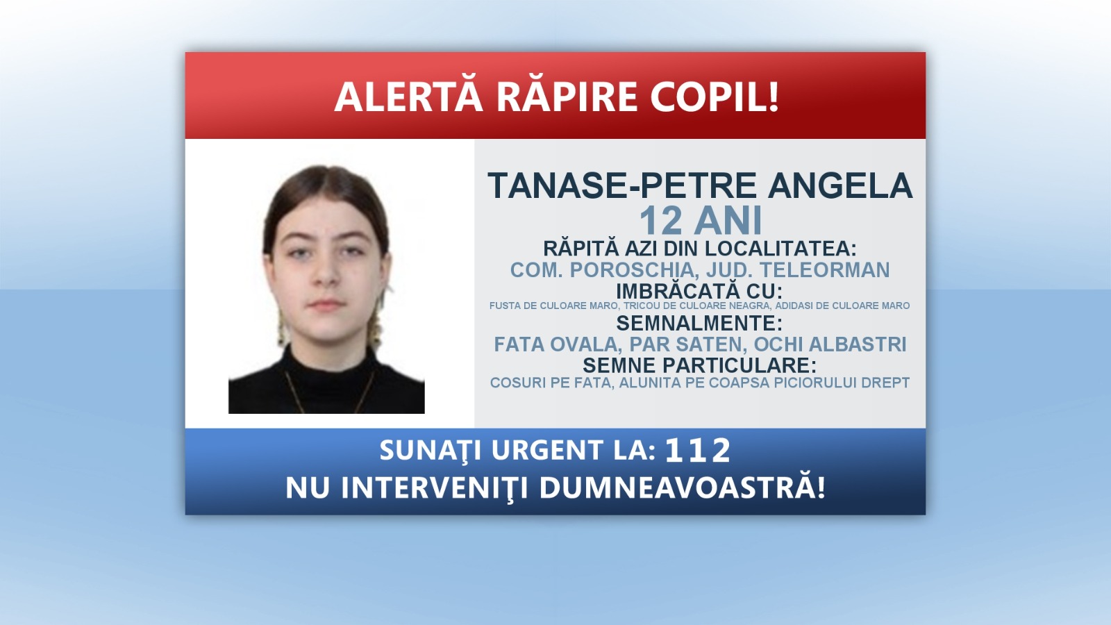 Fată de 12 ani răpită de pe stradă în Teleorman: a fost urcată forțat într-un autoturism